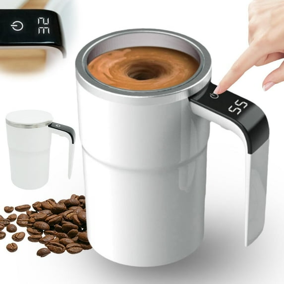 Automatic Magnetic Stirring Coffee Mug with Temperature Display, USB Rechargeable Self Stirring Coffee Mug with Lid for Office Home Travel