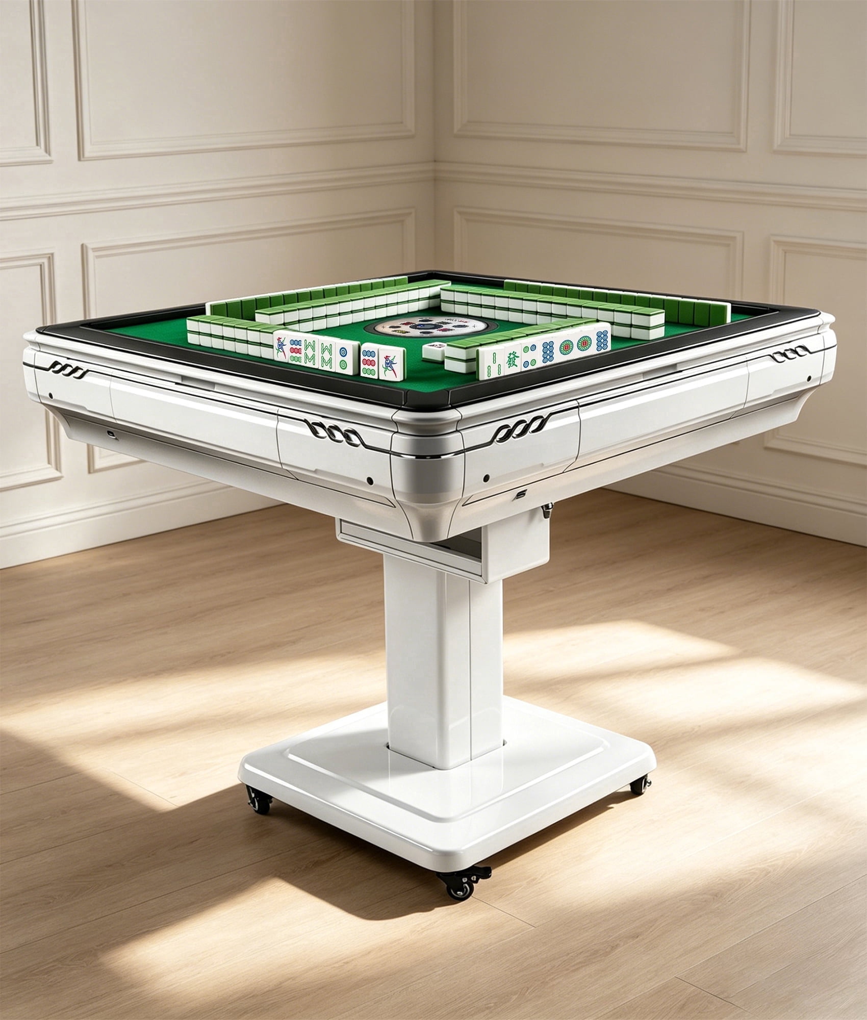 STICCIO Automatic Mahjong Table 144 Tiles, 40.55'' Foldable Mahjong Table Auto Shuffle Silent Motor, USB Port 4 Wheels, for Home and Business