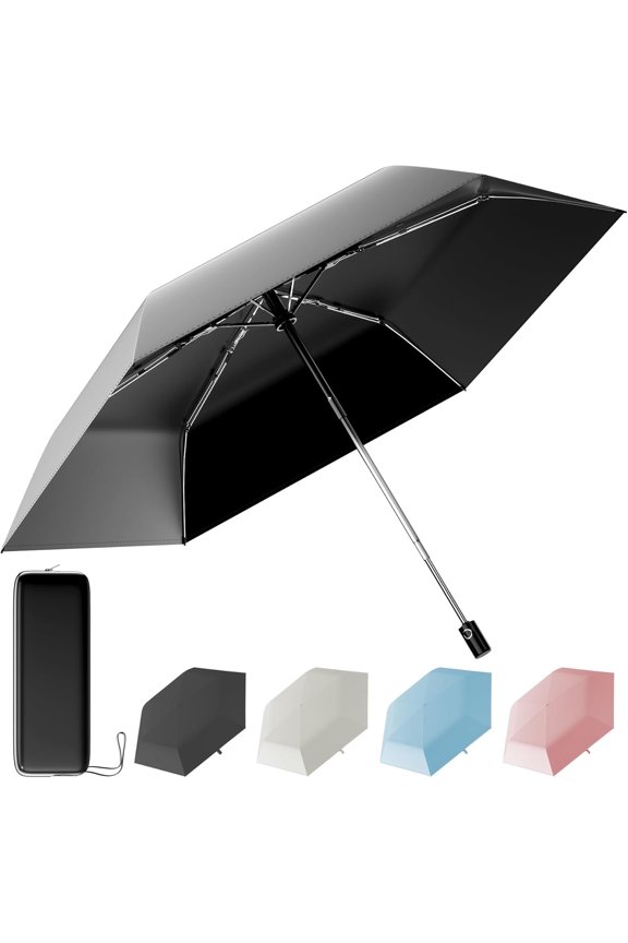 Automatic Mini Travel Windproof Folding Umbrella - UV Protection, Instant Open/Close for Rain/Sun, Small Compact Lightweight Design Fits in Tote Bag/Travel Case/Backpack for Commute, Women & Men