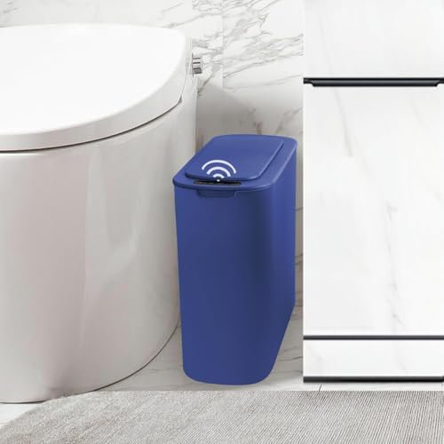 Automatic Motion Sensor Bathroom Trash Can with Lid, 2.6 Gallon Touchless Trash Bin, Garbage Can Plastic Slim Wastebasket for Bedroom, Office, Dorm (Blue)