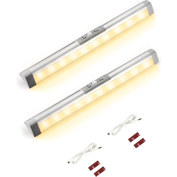 Automatic Motion Sensor Closet Lighting with Eye-Protection Design, LED Closet Lights for Under Cabinet  Light, Rechargeable Wardrobe Pantry Lights (2pack with Warm Lighting)
