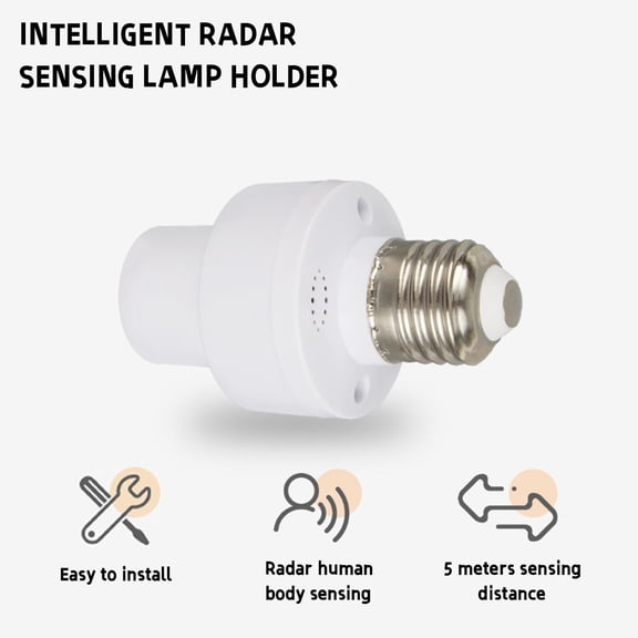 Automatic Motion Sensor E27 Light Socket Adapter - Human Body Sensing Bulb Holder With 17-Second Auto-Off for Hallway Use, Perfect Year of the Horse & Home Necessity, 2.3*3.5in, White