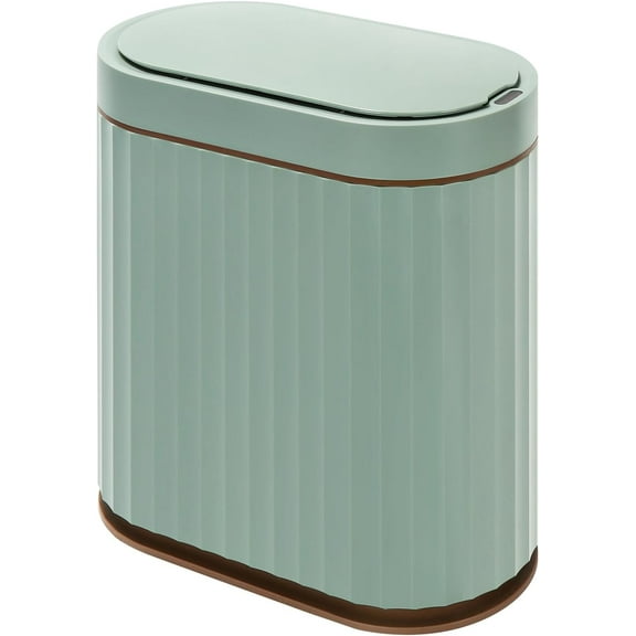 Automatic Motion Sensor Trash Can - 2 Gallon Slimline for Bathroom, Bedroom, Kitchen, Office - White with Gold Trim