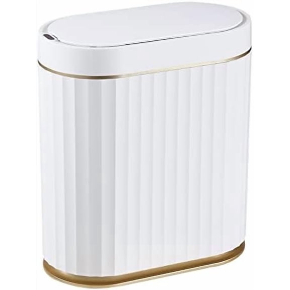 Automatic Motion Sensor Trash Can - 2 Gallon Slimline for Bathroom, Bedroom, Kitchen, Office - White with Gold Trim
