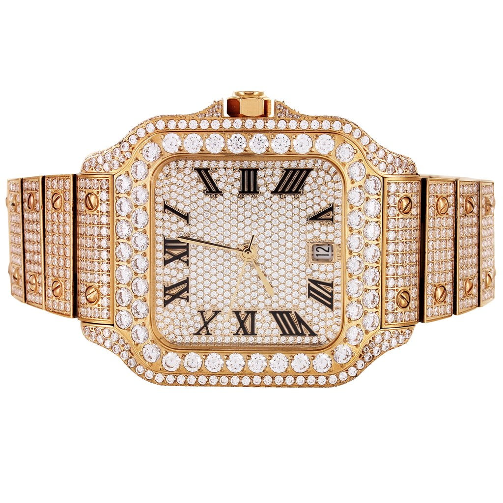 MASTER OF BLING Automatic Movement Men's Custom Stainless Steel Roman Dial 14K Rose Gold Finish Hip Hop Luxury Watch