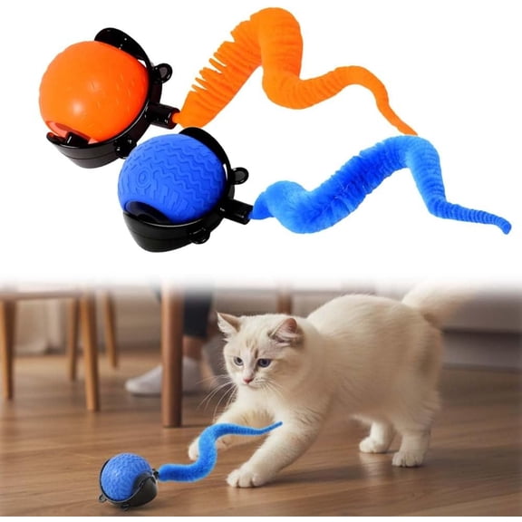 Automatic Moving Chase Ball with Tail — 2026 New Smart Interactive Cat Toy, Rechargeable Self-Rolling Stimulation Toy for Bored Indoor Cats of All Sizes (Blue)