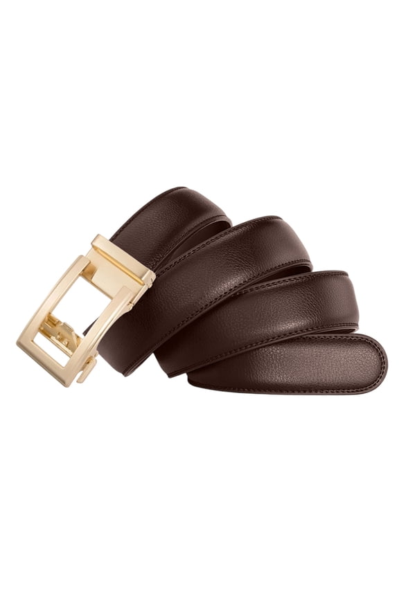 Automatic No-Hole Leather Belt for Men/Women - 1.18in Western Style Self-Adjusting Waist Belt with Gold Buckle for Business Suits/Jeans(Coffee/XL)