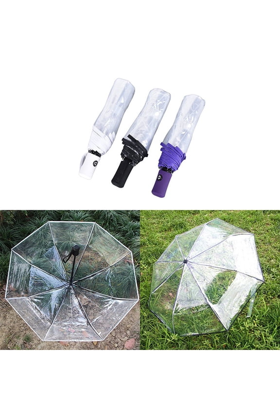 Automatic Open Close Fold Windproof Umbrella Compact Rain Transparent Clear