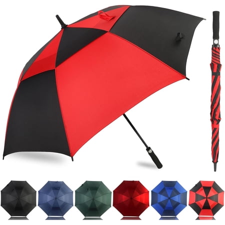 Automatic Open Golf Umbrella 54/62/68/72 Inch, Extra Large Windproof Vented Double Canopy Stick Umbrella, 210T Pongee Waterproof SPF 50+, Fiberglass Ribs Steel Shaft, EVA Grip for Golf & Commute
