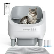 Automatic Open-Top Self-Cleaning Cat Litter Box -App Control, Safe Alert, Smart Health Monitor, Includes 2 Liners & Mat, Multi-Cat Friendly, Gray