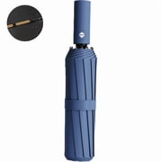 Automatic Open Umbrella, Large Double Canopy Umbrella, Men Folding Rain and Sun Protection, Navy Blue, 24.41 X 41.73 in
