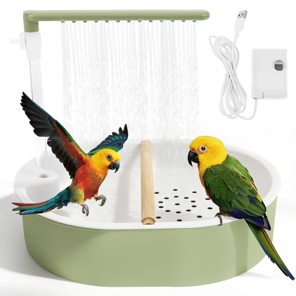 Automatic Parakeet Bird Bath with Pump Adjustable Water Flow Speed Control Valve 5W Quiet Shower Fountain for Small Birds Cockatiel Lovebird Budgie