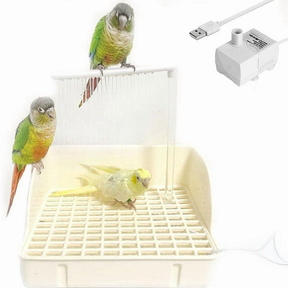 Automatic Parakeet Bird Bath with Pump, Bird Shower Fountain Indoor Bathtub with Running Water, Parrot Bath Tub Faucet,1 x Parrot Bathtub,Creamy White