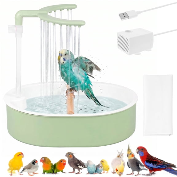 Automatic Parrot Bathtub USB Powered Electric Bird Shower Bath with Pump Waterproof Cloth Adjustable Water Flow for African Grey Parrot Cockatoo Parakeet Lovebird