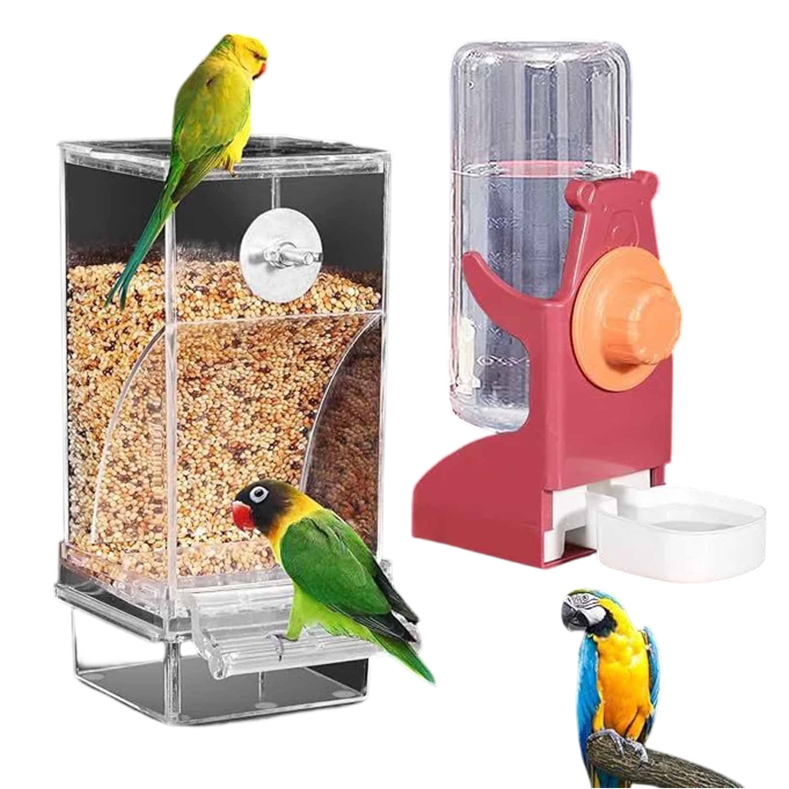 Automatic Parrot Feeder & Water Dispenser Combo, Cage-Mounted Bird ...