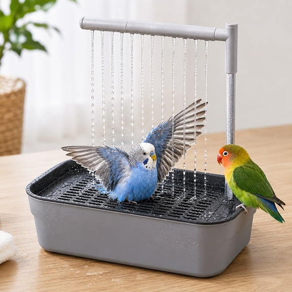 Automatic Pet Bird Bath USB Powered Adjustable Shower Sprayer, Plastic Bird Cage Bathtub with Pump, Circulating Shower for Budgies Lovebirds, Easy Bathing Grooming Tool for Small Birds