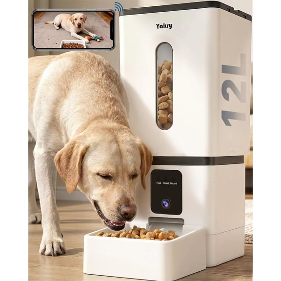Automatic Pet Feeder 12L with Camera and Night Vision, Smart WiFi Food Dispenser for Dogs and Cats