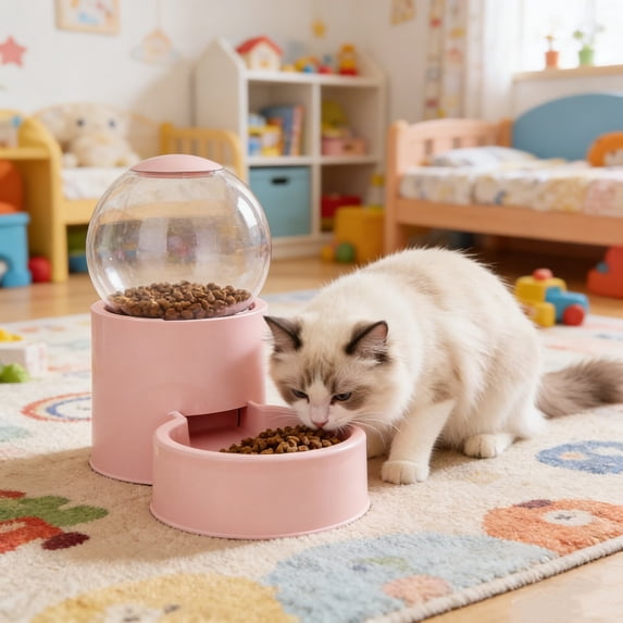Automatic Pet Feeder, Czzoypi Programmable Timer Dry Food Dispenser, Sealed Storage Container Smart Feeder for Cats Dogs Small Animals, Pink