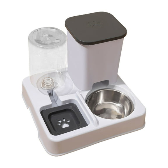 Automatic Pet Feeder, Portable Feeding Station with Double Bowl, Cat Food and Water Bowl Set, Removable 2 in 1 Feeder and Water Set for Small and Medium-Sized Dogs & Cats (Gray)