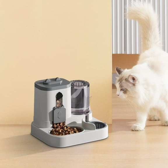 Automatic Pet Feeder and Water Dispenser 2 in 1 | 2 Pack Large Capacity 2L Feeder & 1L Waterer | Non-Electric Self Feeding Station for Small Medium Dogs Cats | BPA-Free PET Material | 9.84x8.66x7.66