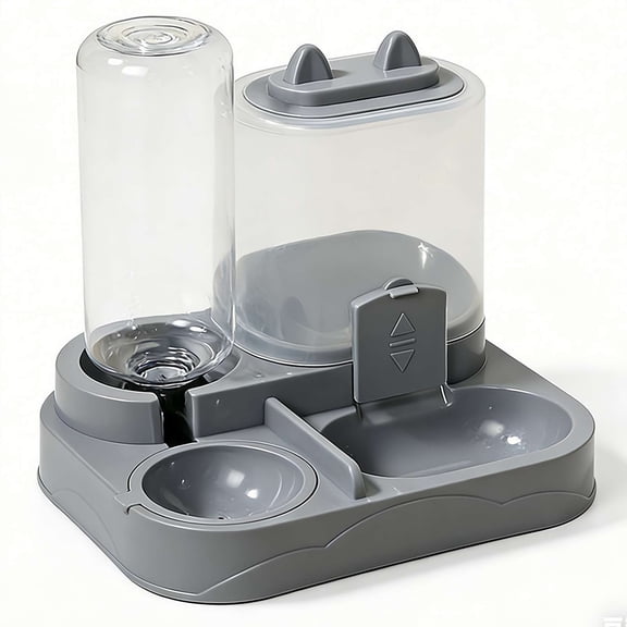 Automatic Pet Feeder and Water Dispenser, 2 in 1 Gravity Cat Auto Pet Feeder and Waterer Set, Large Capacity Water Feeding Bowls for Medium & Large-Sized Dogs Cats Other Pets - grey