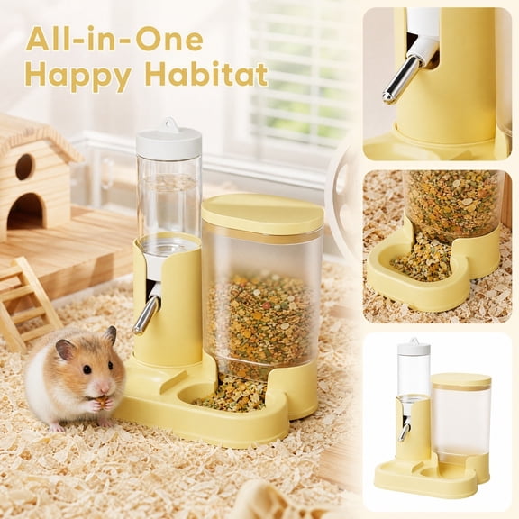 Automatic Pet Feeder and Water Dispenser 7 Inch Cat and Water Dispenser Set Pet Gravity Water Dispenser Pet Feeding Station for Small Pets Light Yellow, 1 Pack