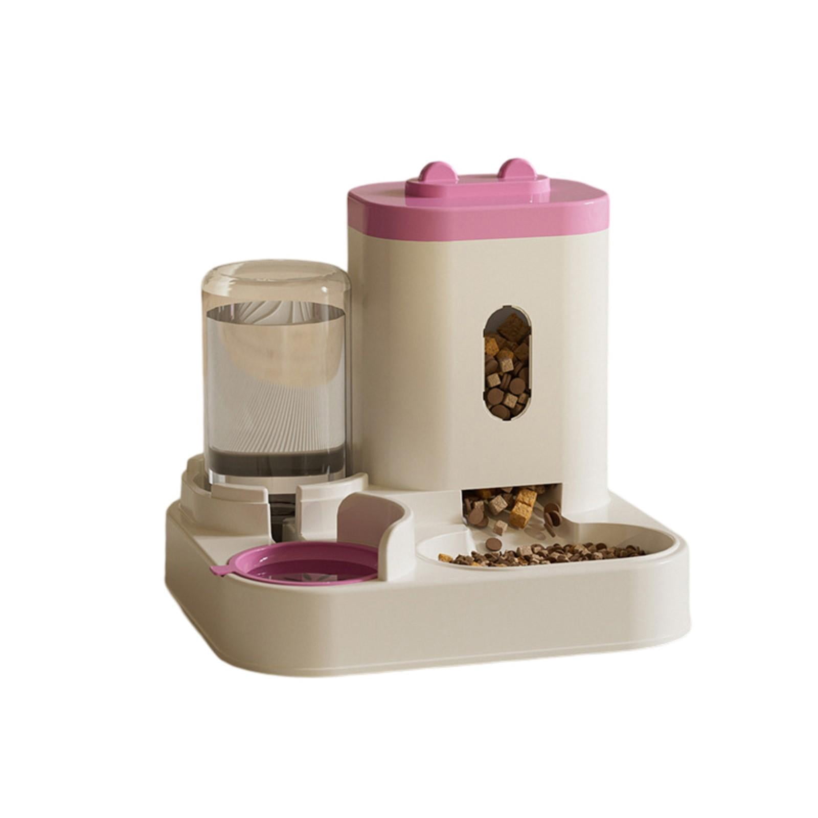 Automatic Pet Feeder and Water Dispenser for Cats Dogs - Pink 2-in-1 Auto Feeding & Watering Station with Visible Tank, Easy to Clean - Universal Pet Bowl Set for Indoor Pets, Kittens, Puppies