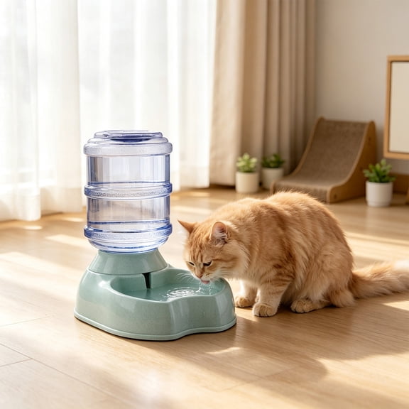 Automatic Pet Feeder Water Dispenser Gravity Food Water Bowl for Cats Dogs Large Capacity Storage Bucket Detachable Structure Green 12.2x12.2x8.27in