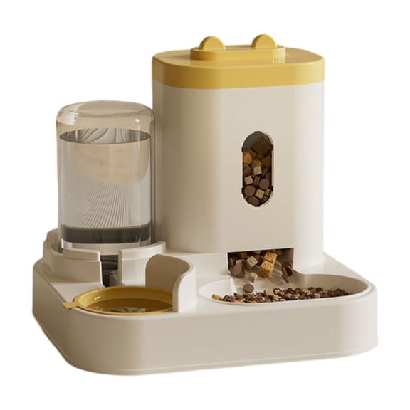 Automatic Pet Feeder and Water Food Dispenser,100% BPA-Free,Gravity Refill,Self Feeding Cat Food and Water Dispenser Set for Small Large Pets Puppy Kitten Rabbit Bunny(9"×11"×11",Yellow)