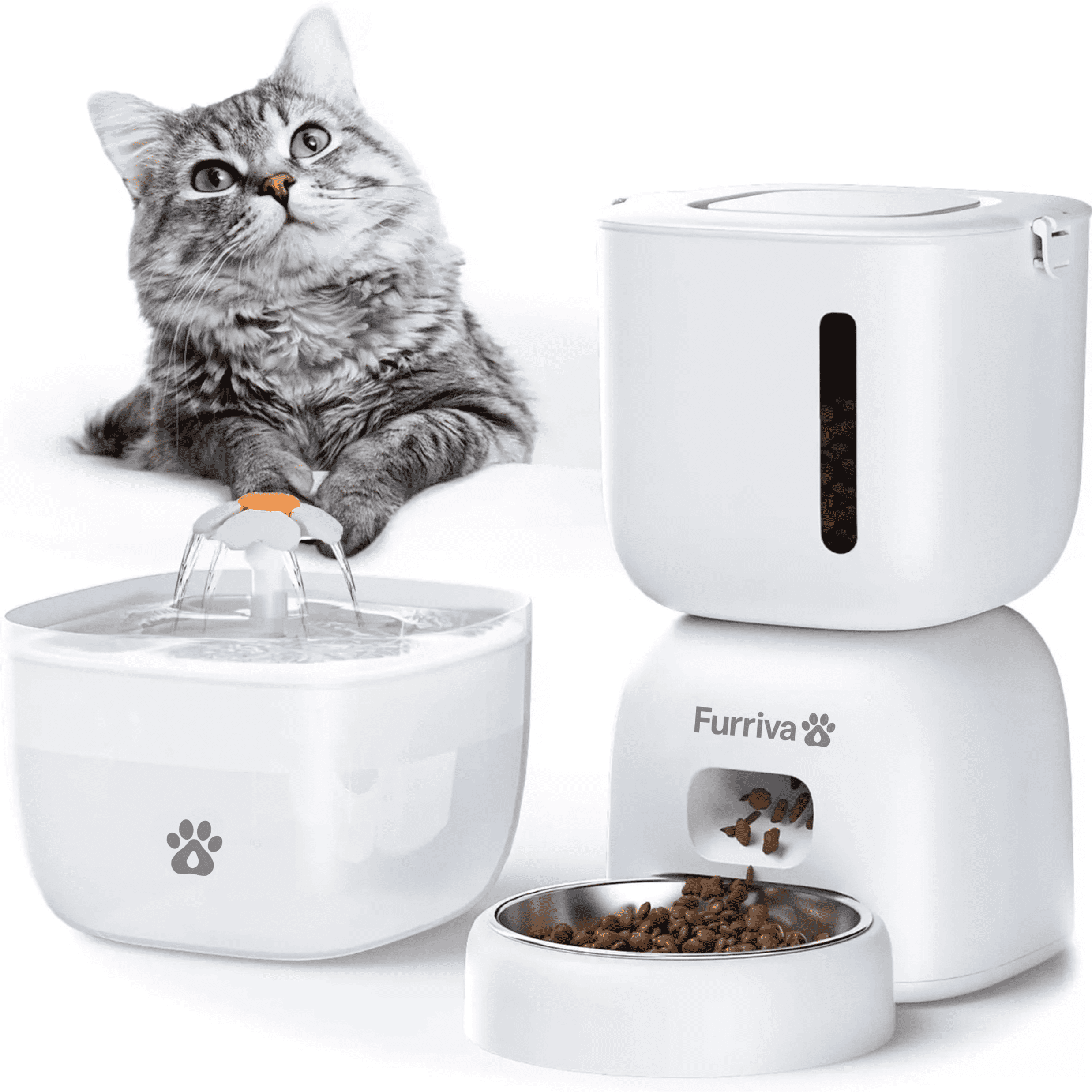キャットフード ku-fu-Mama Paws Fur Life Automatic Cat Feeder, Water Fountain, 3L Tank
