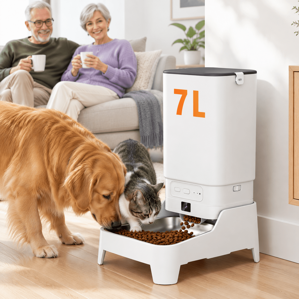 Automatic Pet Feeder White-7L Camera with Stand, 1080p Night Vision, 2 ...