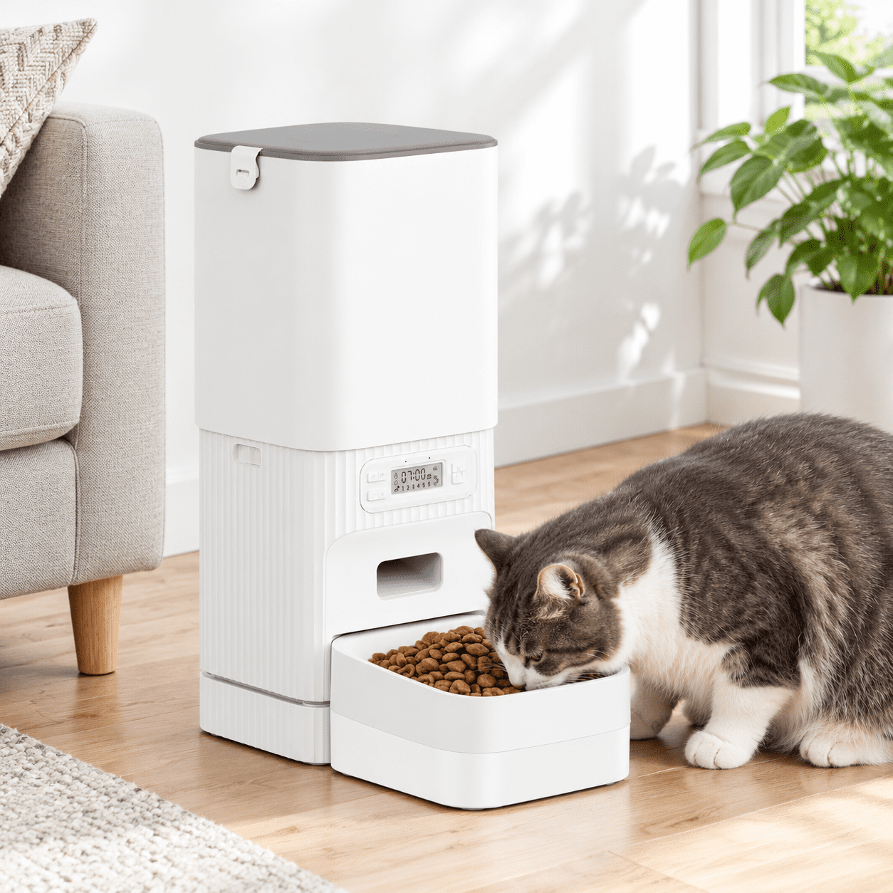 Automatic Pet Feeder, White, Basic without Stand, 7L Capacity for Small ...