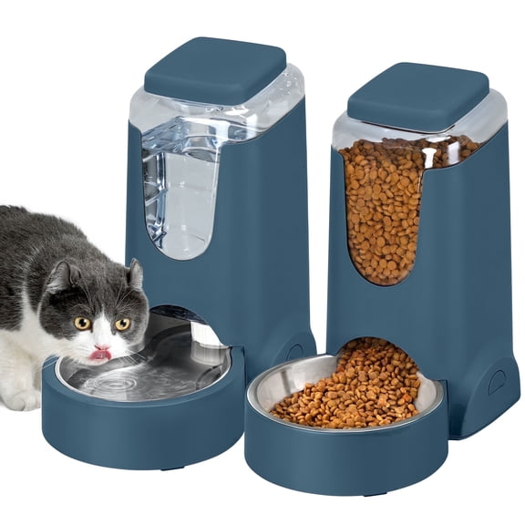 2 Pack Cat Automatic Feeder and Water Dispenser with Stainless Steel Bowl Pet Dog Gravity Food Feeder and Waterer for Small Medium Pets Puppy Kitten
