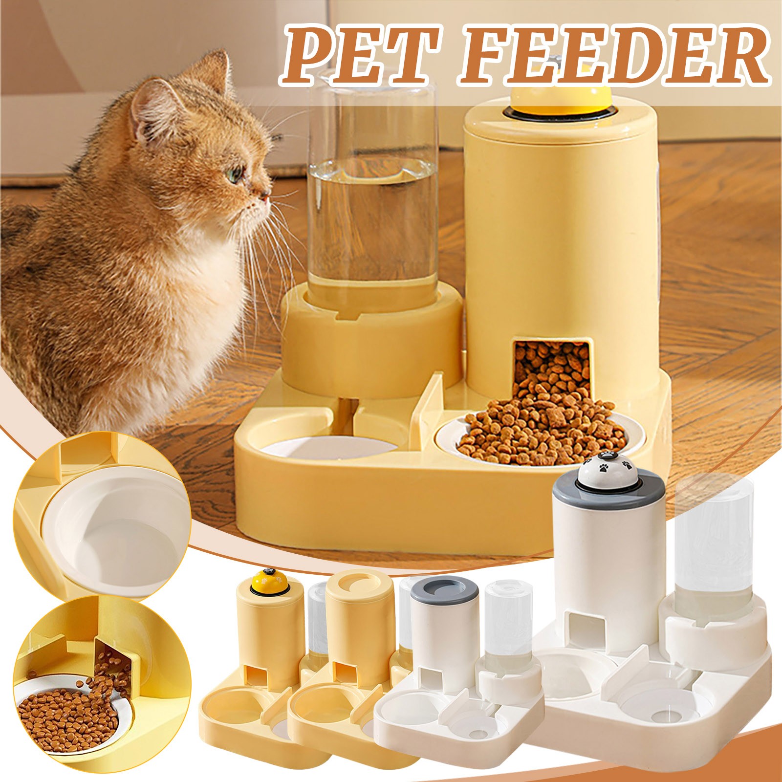 Rotating Lid Design Automatic Pet Feeder and Water Dispenser Set for Cats and Dogs with ...