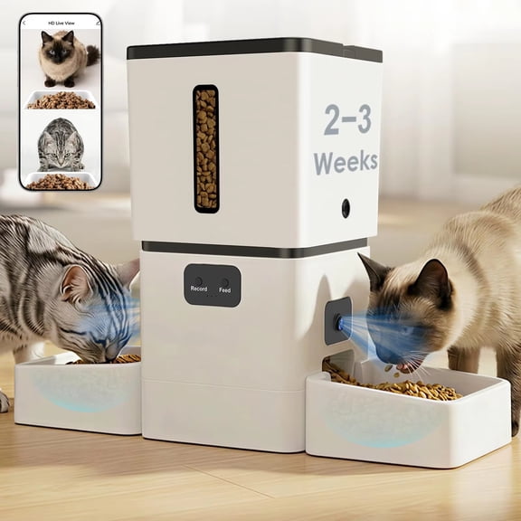 Automatic Pet Feeder for 2 Pets with Dual Bowls and Camera, 8L Smart WiFi Food Dispenser with 1080p HD, App Control