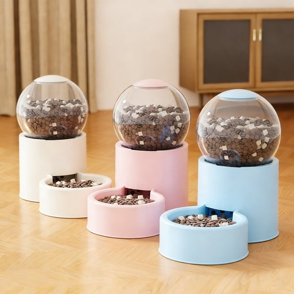 Automatic Pet Feeder with Food Storage Container, Programmable Timer, Food-Grade Bowl, for Cats, Dogs, Small Animals, 23x21x12cm, White/Pink/Blue