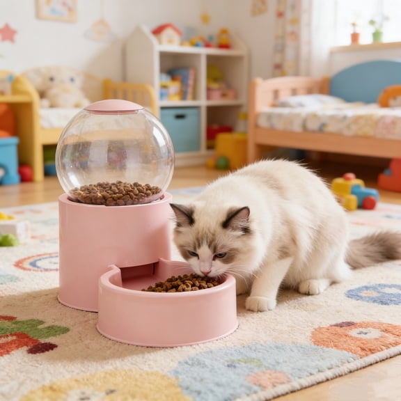 Automatic Pet Feeder with Timer, QQZ Smart Food Dispenser for Cats Dogs, Dry Food Storage Container Programmable Pet Bowls for Small Animals, Pink