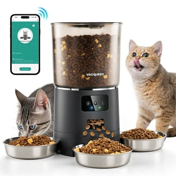 Automatic Pet Feeders with 3 Bowls for 3 Cats,  Automatic Cat Food Dispenser with 2.4G WiFi Remote Feeding, 6L Capacity