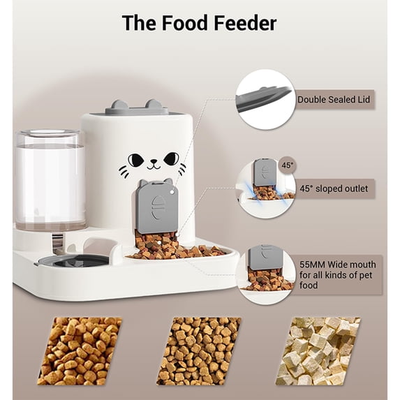 Automatic Pet Food Dispenser and Plastic Feeding Bowl, Self-Feeding Container for Indoor Cats and Dogs, Household Pets Supply (Gray)