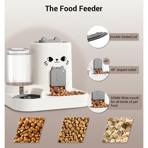 Automatic Pet Food Dispenser and Plastic Feeding Bowl, Self-Feeding Container for Indoor Cats and Dogs, Household Pets Supply (Gray)