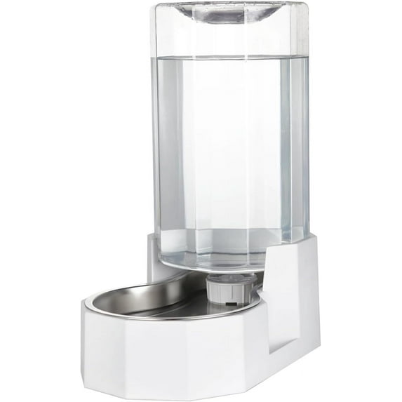 Automatic Pet Water Dispenser with Stainless Steel Bowl, Gravity Waterer, Angular Water Feeder for Small to Large Dogs and Cats (White, 8L Without Filter)