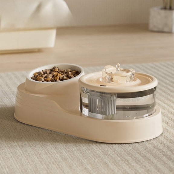 Automatic Pet Water Dispenser and Feeder, Two-in-One Cat Bowl with Neck Protector, Circulating Live Water Fountain, Non-Slip Base, Easy to Clean