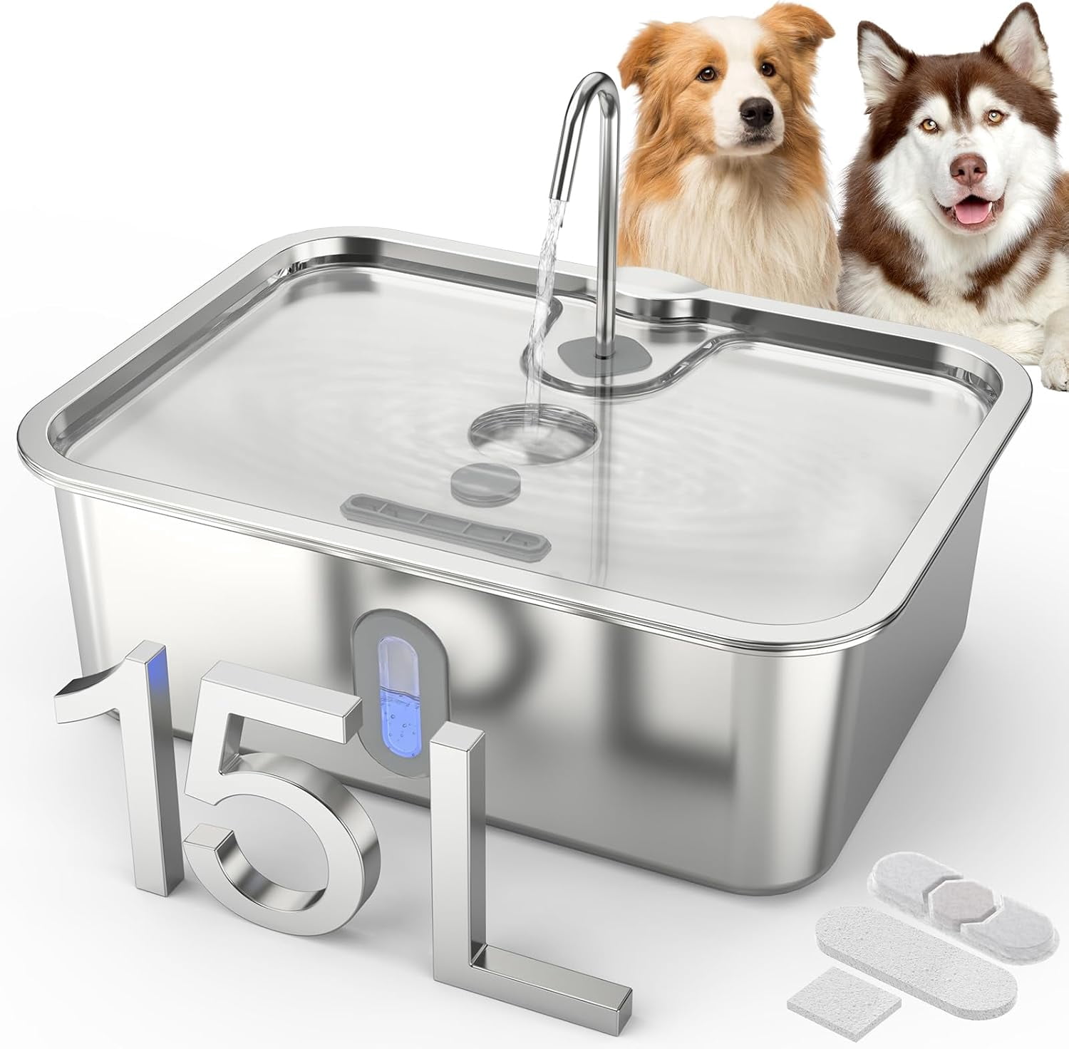 Automatic Pet Water Dispenser for Large Dogs, 15L Stainless Steel Dog Fountain
