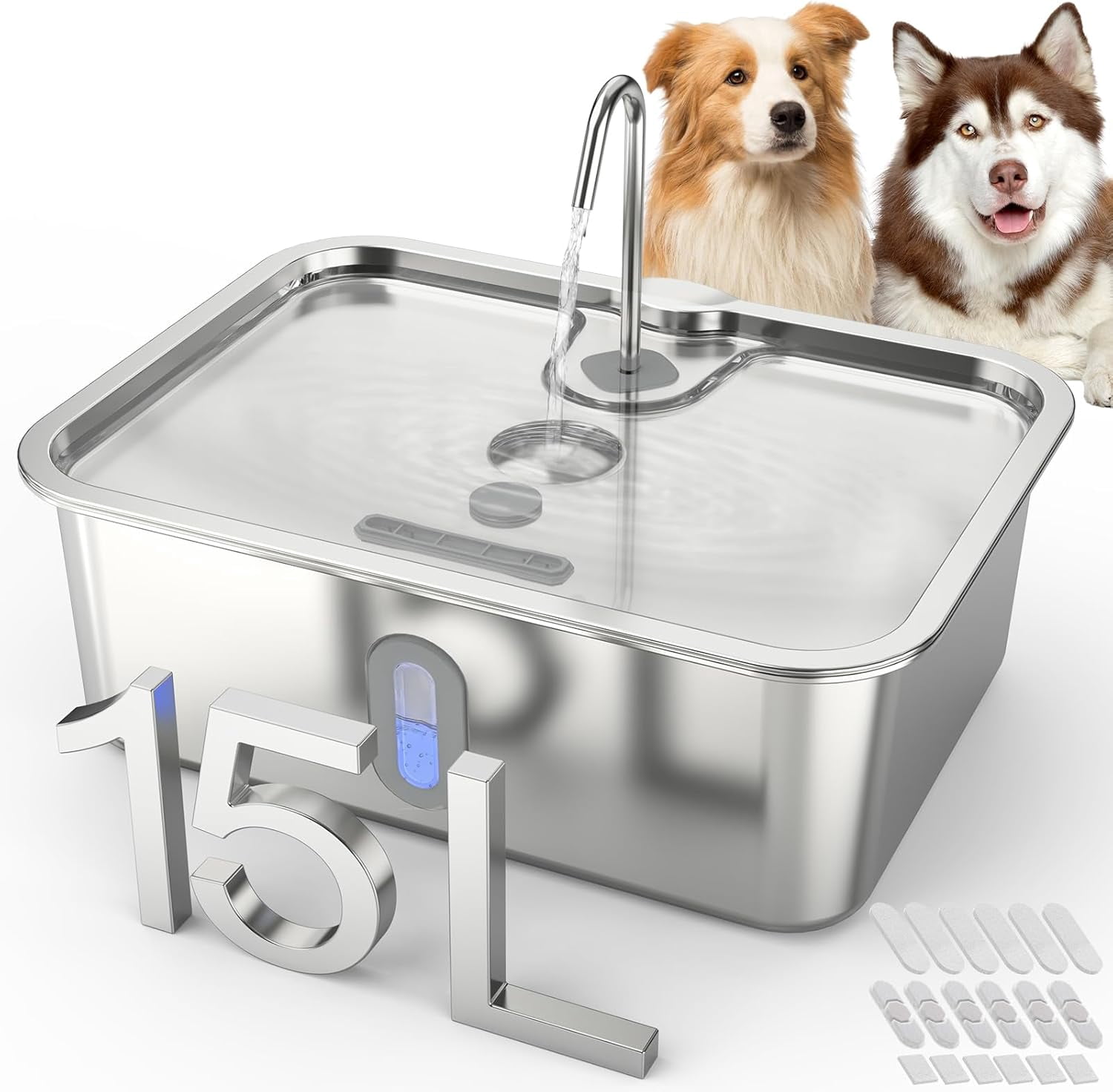Automatic Pet Water Dispenser for Large Dogs, 15L Stainless Steel Dog Fountain