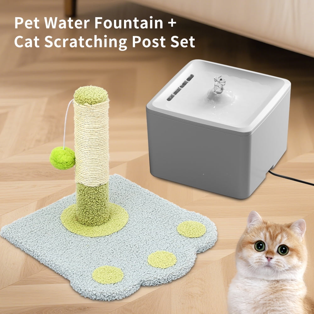 Automatic Pet Water Fountain + Scratching Tower, Ultra Quiet Circulating Drinking System with Fresh Flowing Water for Hydrated Cats Dogs, White/3800ml