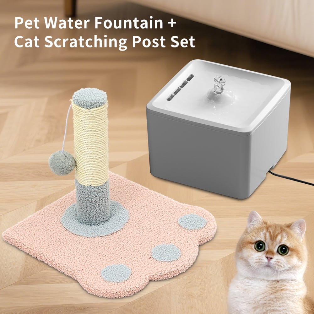 Automatic Pet Water Fountain + Scratching Tower, Ultra Quiet Circulating Drinking System with Fresh Flowing Water for Hydrated Cats Dogs, White/3800ml