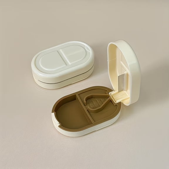Automatic Pill Cutter & Dispenser with Storage Box One-Touch Operation, Compact Travel Medication Organizer for Daily Use, Medical Grade Material