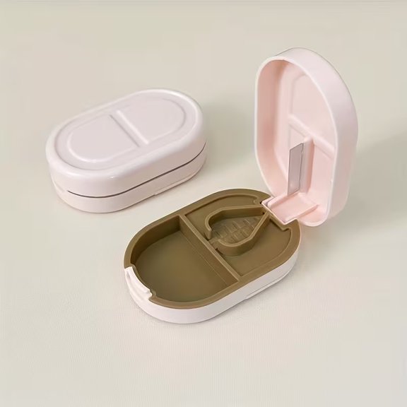 Automatic Pill Cutter and Dispenser with Storage Box Portable Medication Organizer for Travel, One-Touch Operation, Medical Grade Material