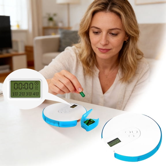 Automatic Pill Dispenser with Alarm Reminder, 7-Day Electronic Pill Organizer with Multiple Alerts, Portable Medication Dispenser for Home Use