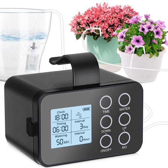 Automatic Plant Waterer Indoor: Drip Irrigation System with Large Display, Easy Programming, Vacation Plant Watering Devices for 15 Potted Plants, New Upgraded Christmas Tree Watering System